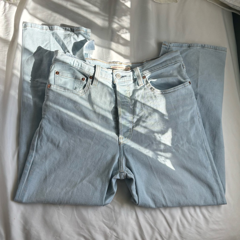 Straight leg light blue jeans
